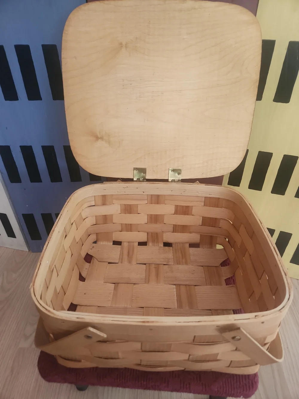 Woven Picnic Basket with Red Folding Blanket